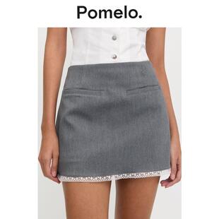 Pomelo 通勤风蕾丝边半身裙高腰显瘦小个子易搭辣妹迷你半身裙