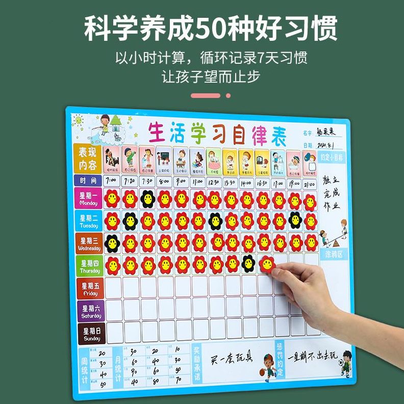 开学程表墙贴儿童每月目标计划表自律表小学生时间管理日学习磁性