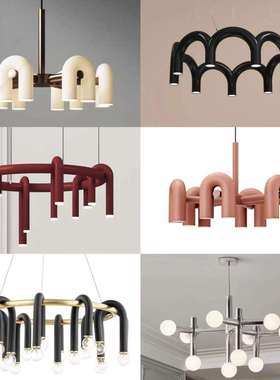 客厅U形吊灯中古奶油风设计师款餐厅主卧室白色轻奢现代简约吊灯