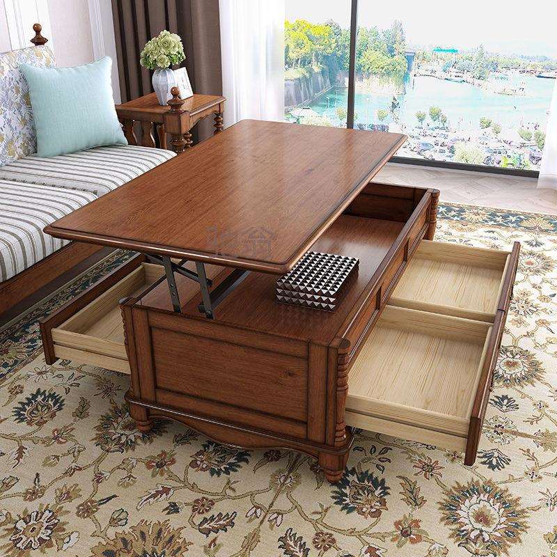 Mt美式实木茶几电视柜简约多功能可升降茶桌小户型桌子伸缩茶台家