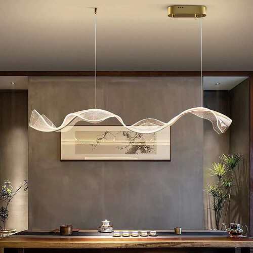 餐厅吊灯飘带灯长条吧台客厅灯现代简约酒店前台艺术LED中古风