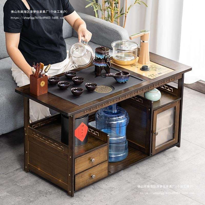 移动茶桌家用小茶台边柜泡茶车实木客厅矮茶几烧水壶一体茶水柜子