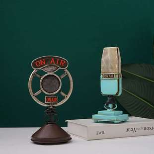 复古麦克风模型道具老式铁艺怀旧古风拍照摆件民国旧物品软装饰品