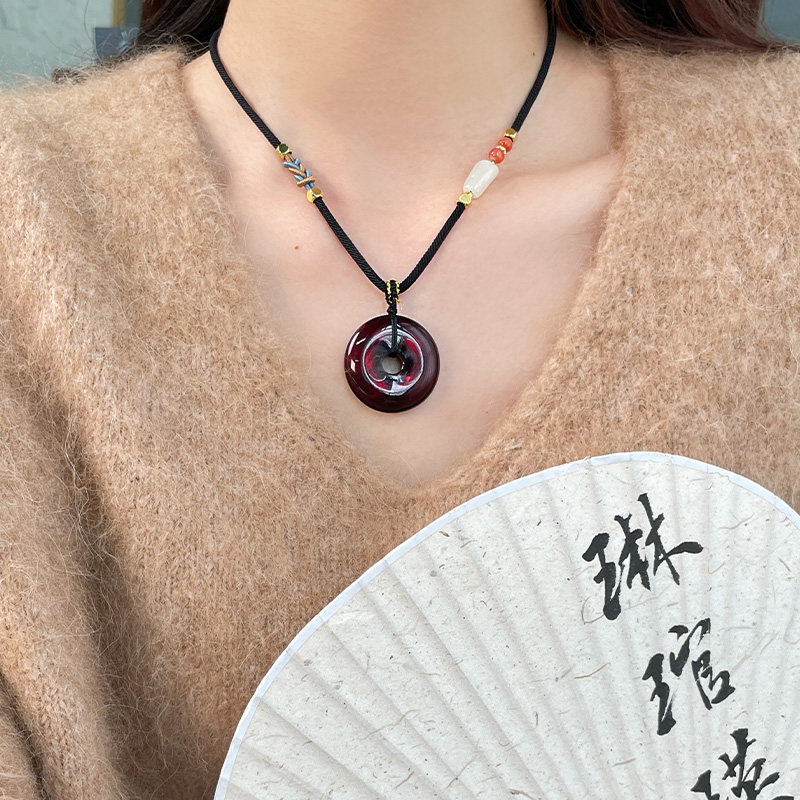 琳琯瑛非遗手工天然琥珀平安扣吊坠男女款挂件招财护身本命年礼物