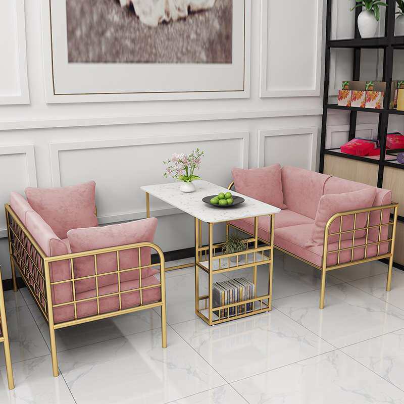北欧网红奶茶店布艺沙发甜品店餐厅餐桌椅组合咖啡厅卡座沙发