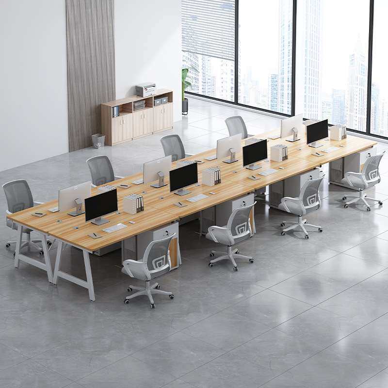 实木办公桌台式简约办公室工作台双人桌椅组合带文件柜一体电脑桌