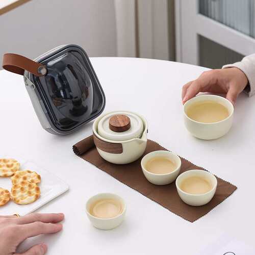 便携式旅行茶具套装户外快客杯一壶四杯轻奢简约家用陶瓷泡茶壶