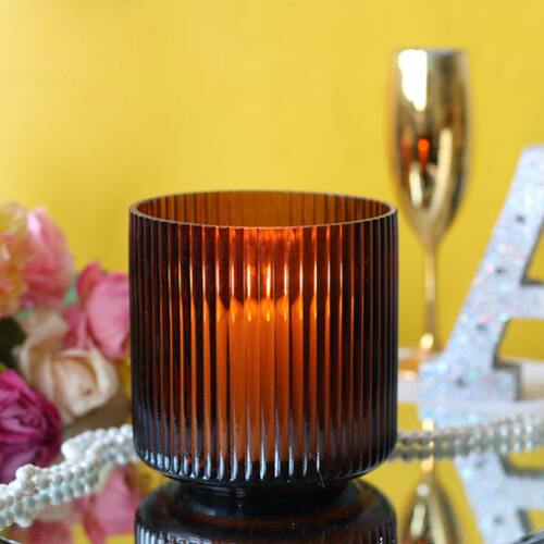 大口径咖啡色玻璃花瓶烛台两用富贵竹水养插花酒店样板间玄关装饰