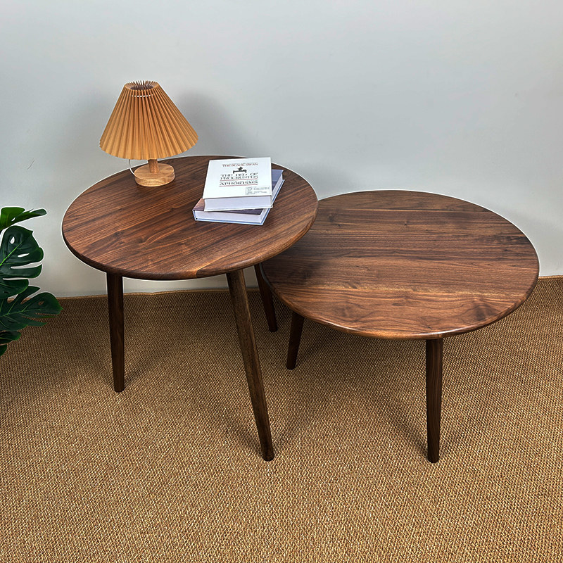 北美黑胡桃木茶几k实木小圆桌沙发角几客厅北欧简约边几阳台小桌