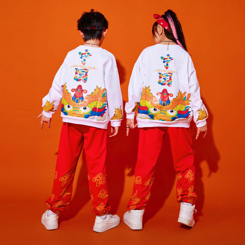 中国风儿童啦啦队演出服男女童爱国合唱表演服中T小学生运动会班