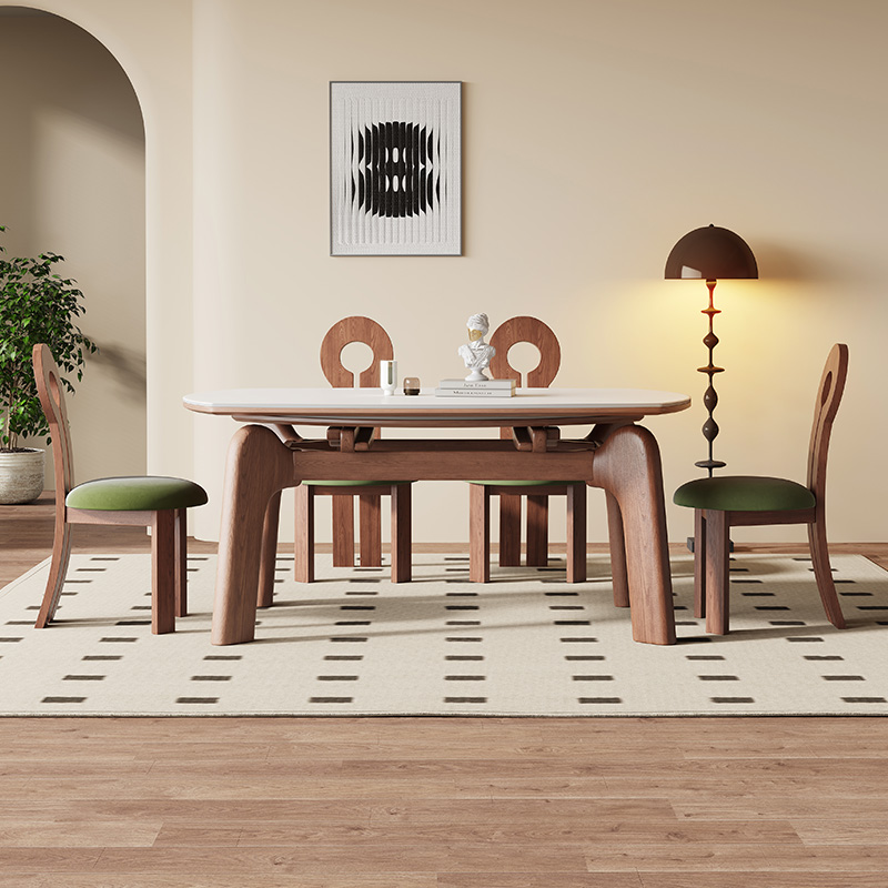 法式复古大象g脚餐桌实木伸缩岩板餐桌可变圆桌北欧饭桌小户型家