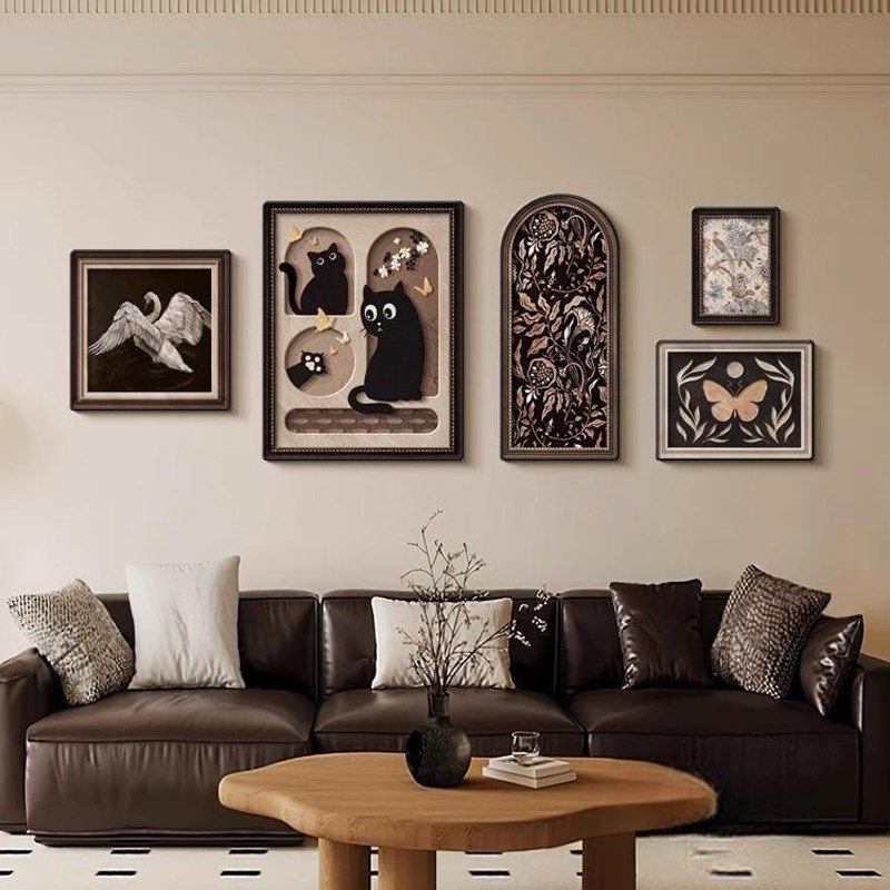 复古艺术客厅装饰画法式中古风z沙发背景墙装饰画抽象大气组合挂