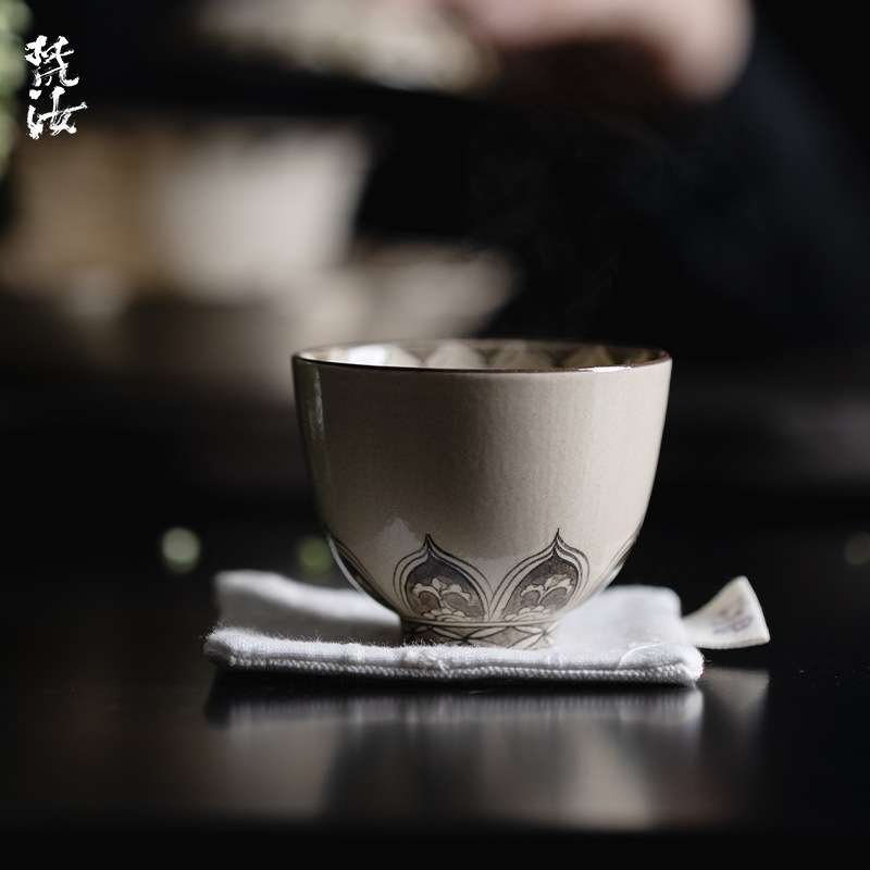 梵汝景德镇磁州窑手绘莲座暮春主人杯陶瓷釉下彩盖碗茶杯品茗杯