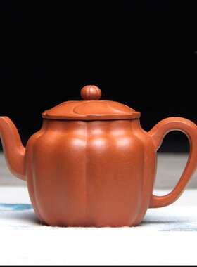 宜兴筋纹宫灯紫砂壶纯手工原矿朱泥小茶壶一人饮茶具瑕疵 160ml