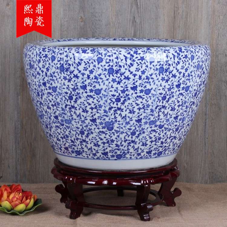 景德镇陶瓷器鱼缸大号盛水缸荷花缸睡莲缸青花瓷小碎花庭院缸