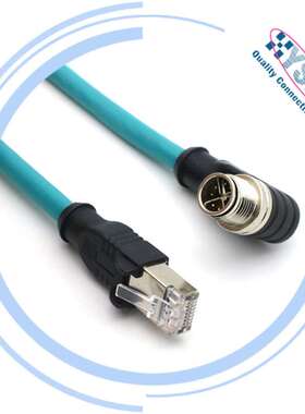 M12连接器 8pin X-code  公弯头转RJ45水晶头成型屏蔽型插头