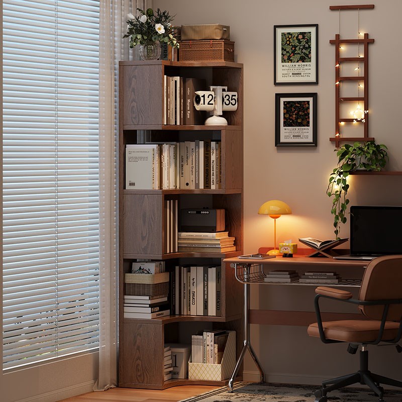 三梦实木转角f书架落地置物架客厅角柜墙角收纳架简易拐角床头书