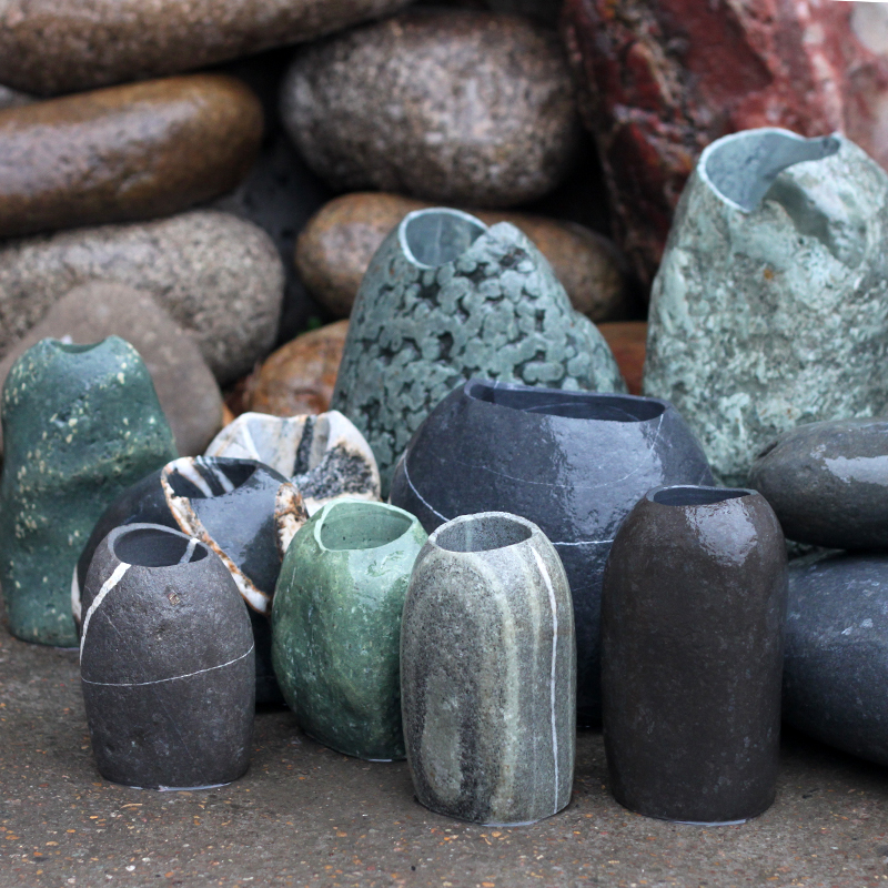 原石花器石头花盆花瓶创r意插花禅意茶盘装饰铜钱草菖蒲原生态包