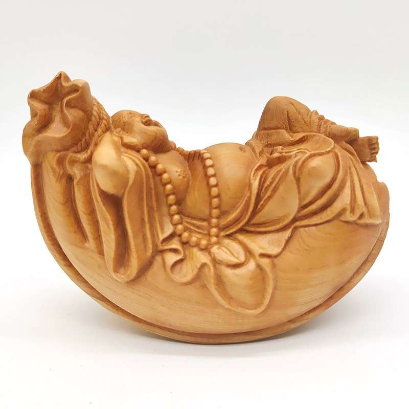 柏木摇布袋弥勒摆件摆饰 规格11×8×6cm 摆饰客厅装饰工艺品厂家