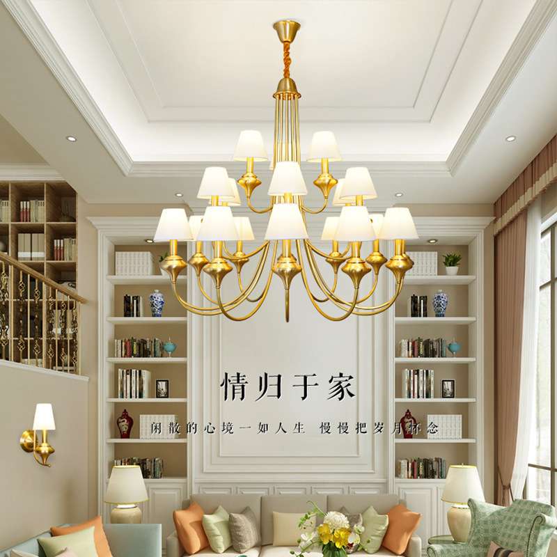 客厅吊灯复式楼别墅大吊灯三层全铜灯美式乡村北欧跃层楼梯吊灯