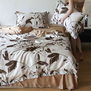 春日序曲60s兰精天丝四件套夏天凉感数码印花复古花卉被套床单1.8