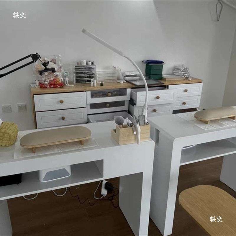 日式美甲桌子双人三人位美甲店装修带凹槽收纳盒吸尘器美甲台厂