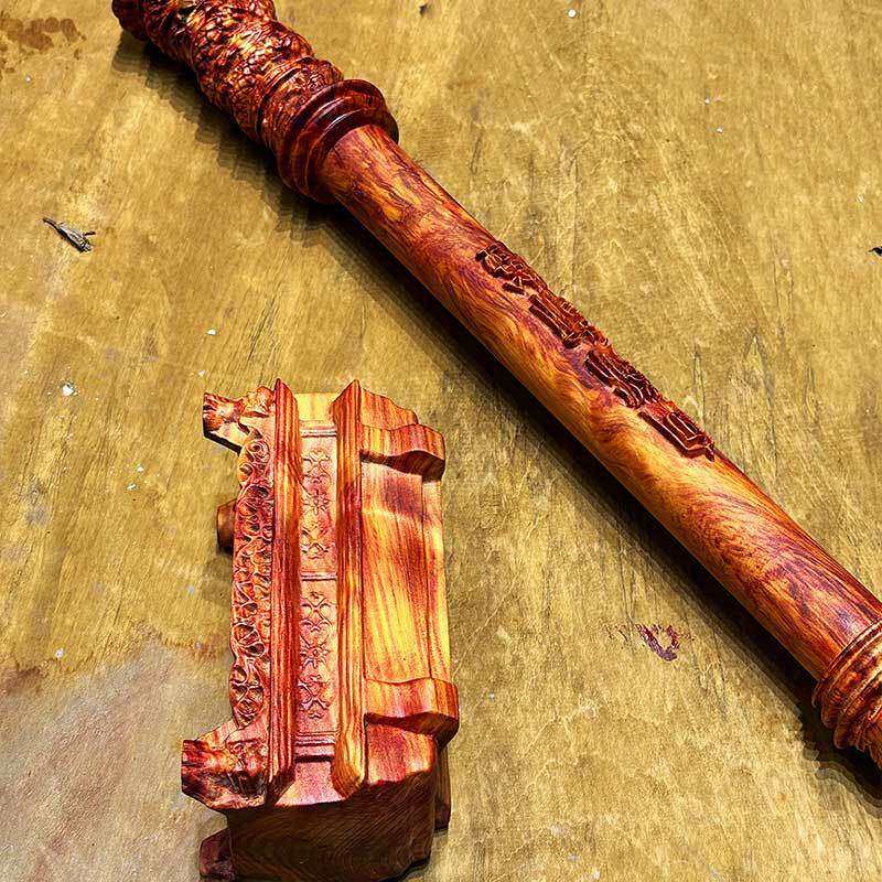 黑悟空金箍棒彩虹杉木定尺寸制作带底座一套天然色彩