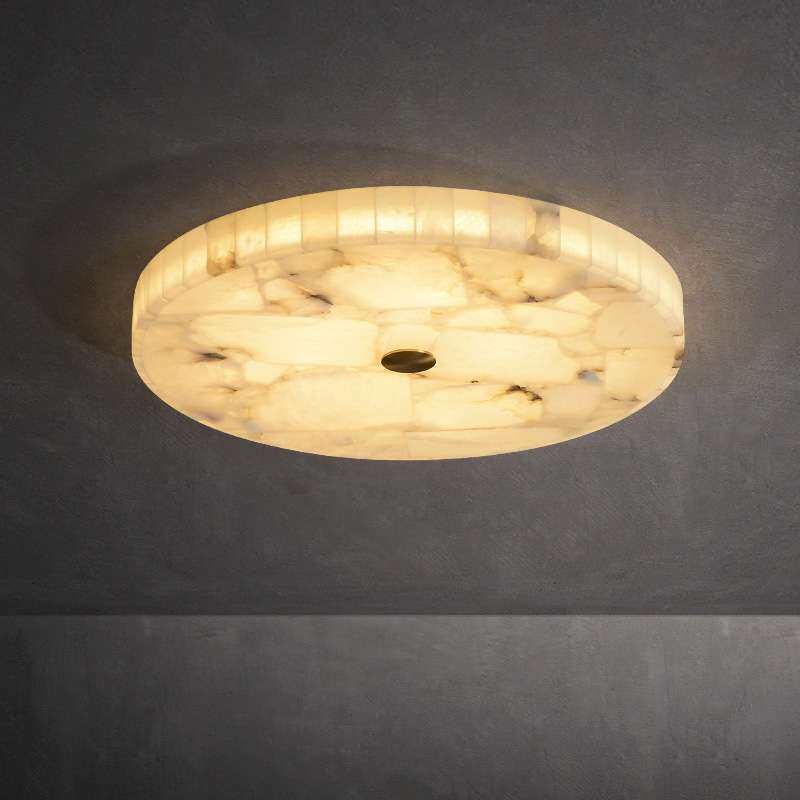 轻奢全铜led云石吸顶灯现代新中式圆形简约书房过道卧室房间灯具