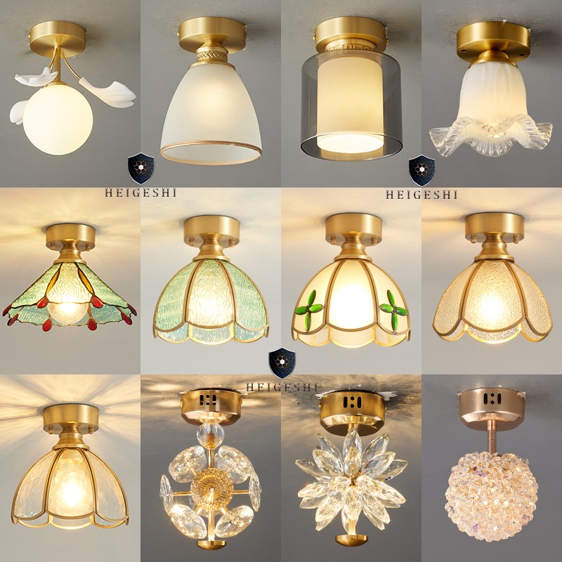 过道灯走廊灯网红爆款轻奢全铜阳C台灯意式复古玻璃入户门玄关灯