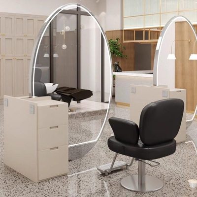 网红理发店镜台发廊专用简约美发店落地双面镜台带灯柜子一体镜子