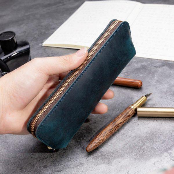 疯马皮拉链笔袋复古手工头层牛皮笔盒简约真皮文具钢笔皮套眼镜盒,文具电教/文化用品/商务用品,笔袋,淘宝优惠券,粉丝福利购,淘宝优惠卷