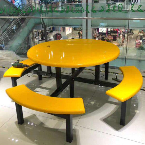 新款八人位连体餐桌圆形食堂桌椅小吃店快餐桌学生食堂餐桌