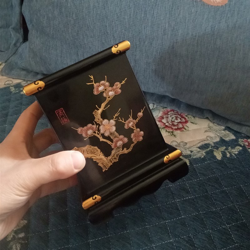 传统大漆莳d绘工艺笔筒中国漆贴金彩绘梅兰竹菊漆器文房礼品盒藏