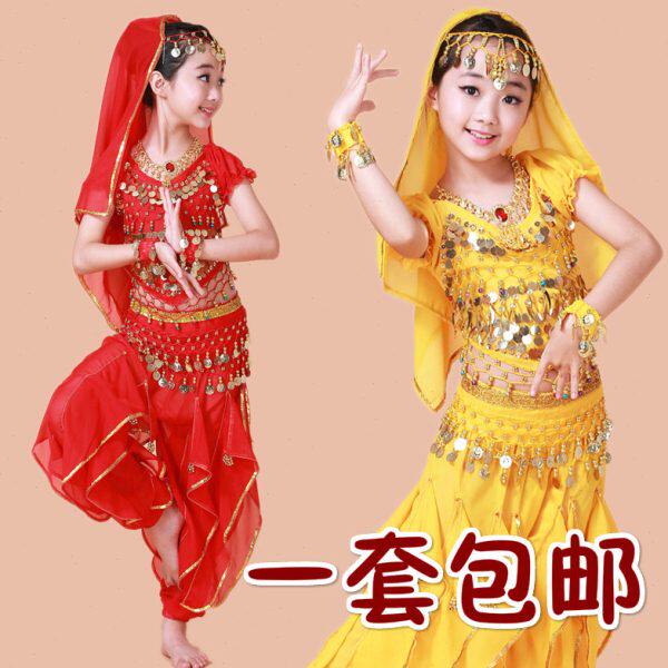 舞蹈服肚皮舞练功服短袖民族童幼儿新疆印度服装女套装儿童舞少儿