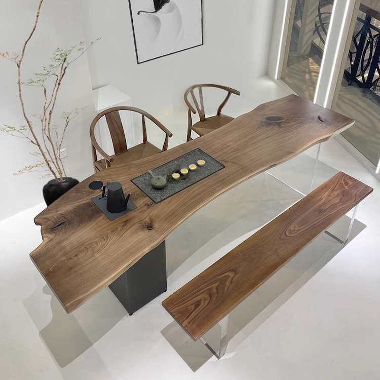 自然边设计师实木大板茶桌椅功夫泡茶桌茶盘一体创意简约办公茶台