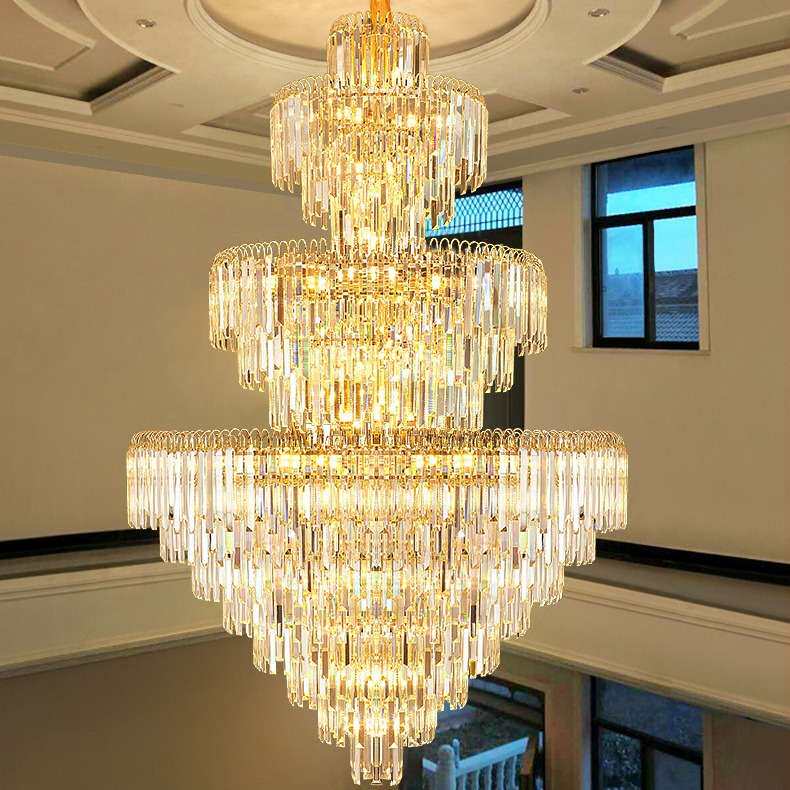 欧式复式楼客厅大吊灯中山灯饰婚礼酒店工程大厅别墅轻奢水晶吊灯