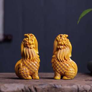 金丝楠望天吼摆件实木雕刻上古瑞兽形象工艺品盘玩礼袋装