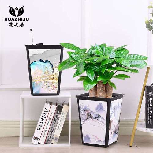 山水花之居方形金属塑料自吸水花盆加厚客厅阳台落地家用懒人花盆