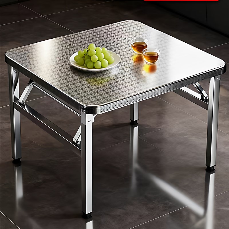 304特厚不锈钢折l叠家用桌子吃饭桌烧烤方桌户外餐桌夜市摆摊桌子