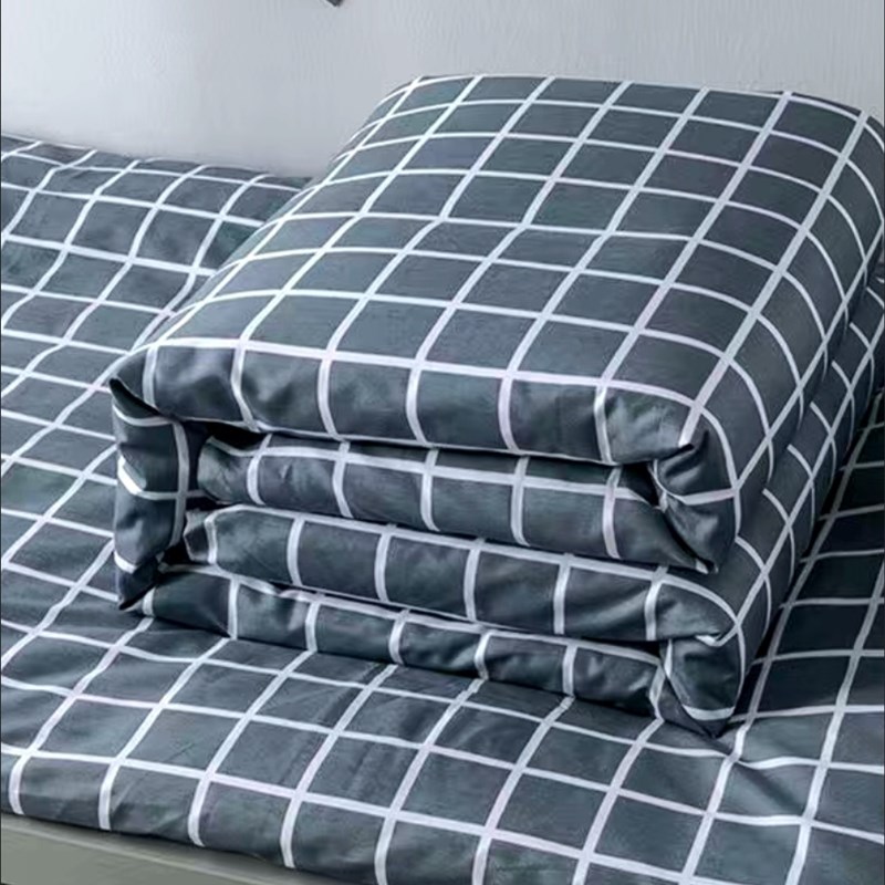 学校宿舍上下铺三件套灰格子学生D床单被套旅店劳保用品店诊所用