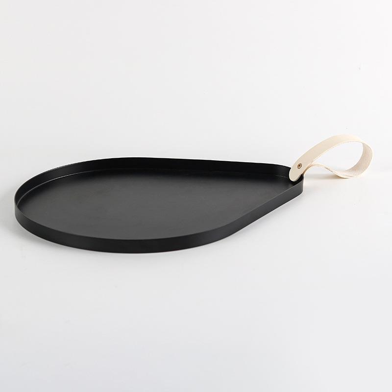 抽象艺术泪滴小托盘摆件样板房酒店皮革提手椭圆形收纳盘软装饰品