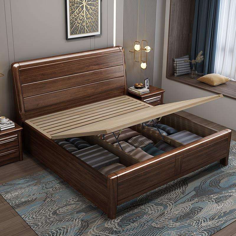 中式实木床小户型高箱储物一米2单人1米5的床加床垫家用老式木床