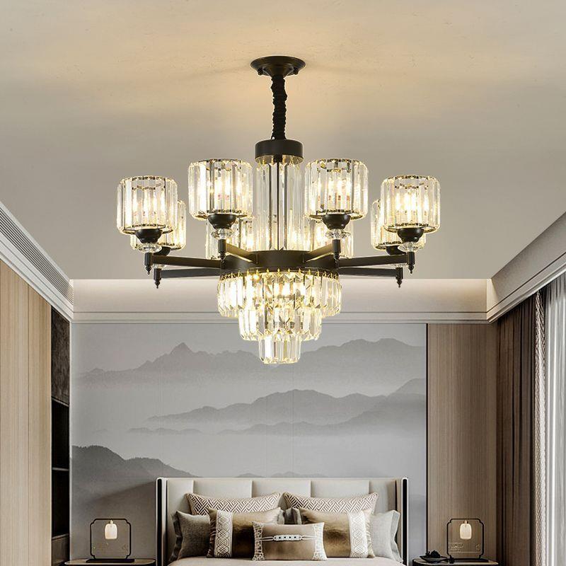 新中式挑高客厅大厅灯楼梯水晶轻奢现代简约别墅吊灯复式楼大吊灯