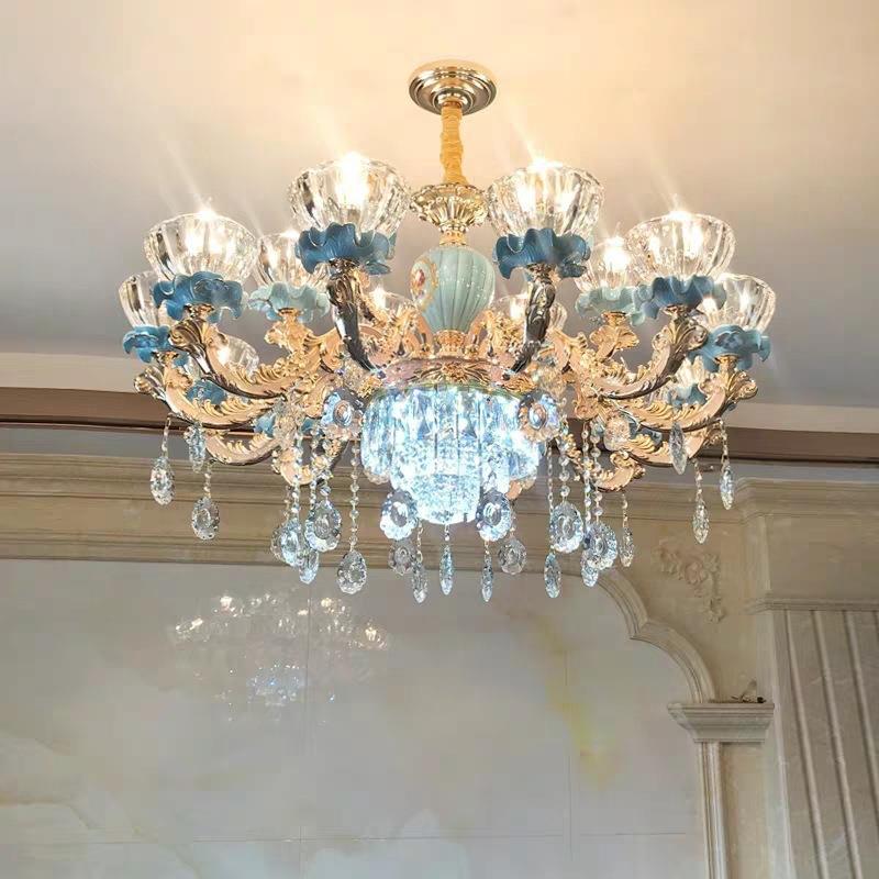 新款水晶吊灯欧式客厅灯大气奢华陶瓷灯具复式楼别墅餐厅灯饰网红