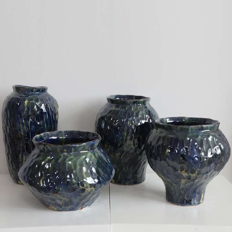 窑变釉克莱因蓝花盆陶瓷工艺品摆件陶瓷花瓶油画风家居装饰品