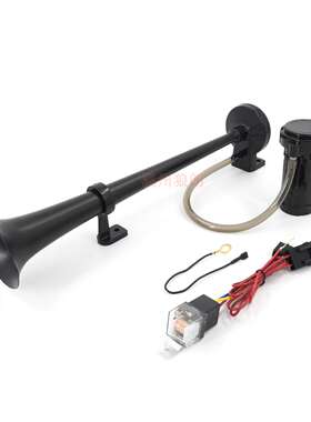 12V黑色长管气喇叭 45CM金属管配黑色空气压缩机带继电器改装线束