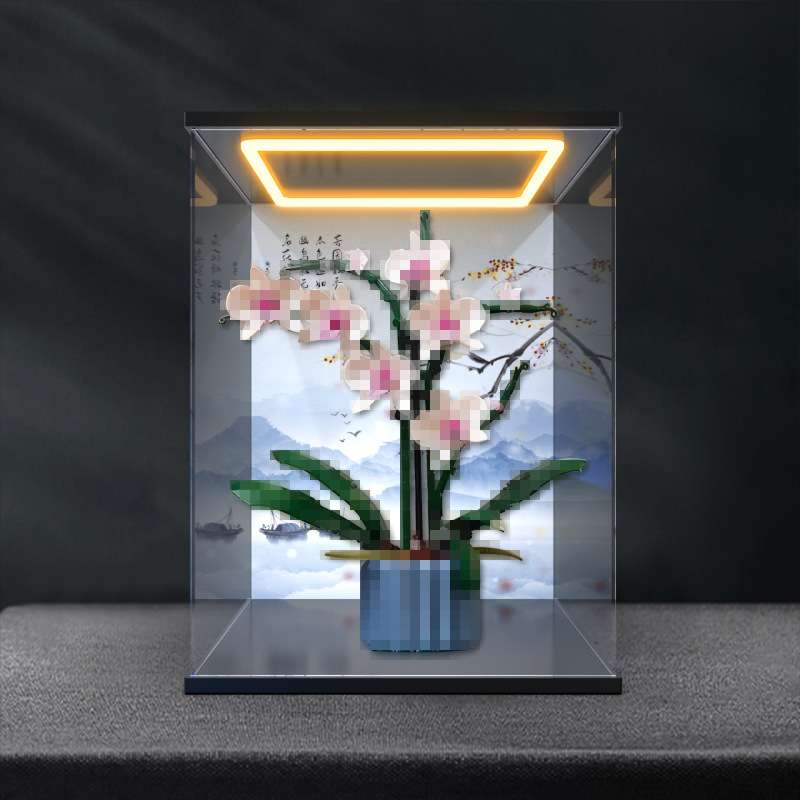 回灯款亚克力收纳盒适用积木10311兰花创意系列花卉绿色植物模型