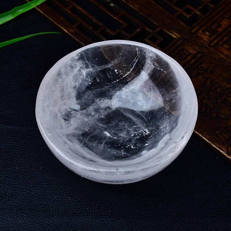 天然白水晶碗摆件家居装饰品聚宝盆收藏把玩水晶原石碗消磁碗