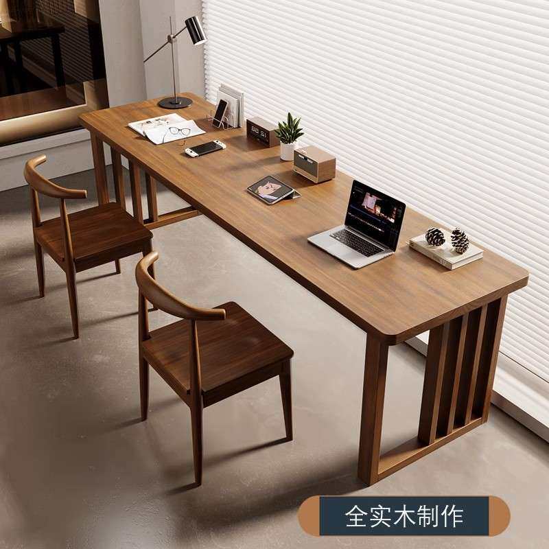 实木书桌双人长条桌家用美式复古转角学习桌简约台式办公电脑桌子