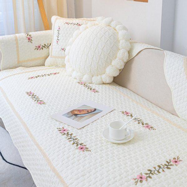 白色沙发垫简约现代四季通用防滑全棉坐垫韩式田园风沙发套罩盖布